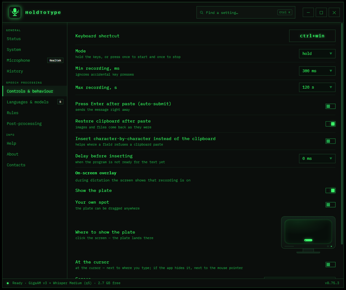 Controls and behaviour